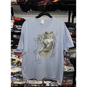 Vintage 90s Light Blue Wolf Shirt Size Xl